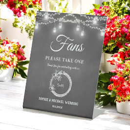 Black Fans Wedding Program Rustic Reclamebord Met Voetstuk