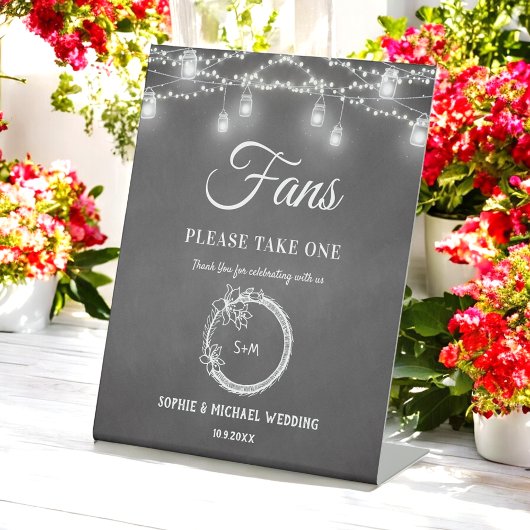 Black Fans Wedding Program Rustic Reclamebord Met Voetstuk