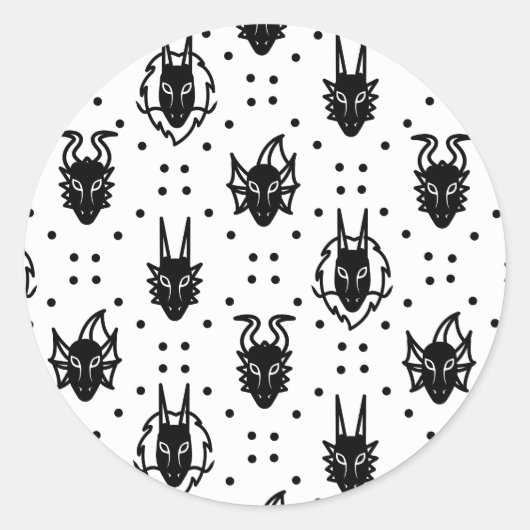 Black Fantasy Dragon Argyle Pattern Ronde Sticker (Voorkant)