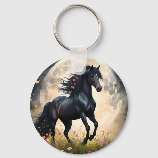 Black Fantasy Horse voor de maan, Sleutelhanger (Voorkant)