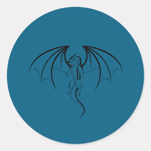 Black Fantasy Silhouette Dragon Embleem Ronde Sticker (Voorkant)
