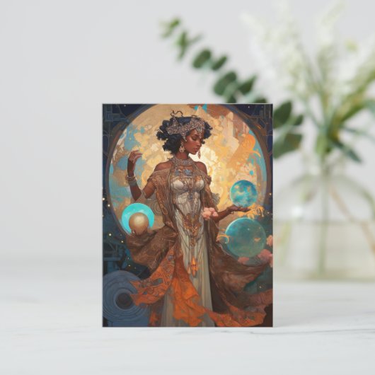 Black Fantasy Sorceress Magic Fantasy Briefkaart (Staand voorkant)