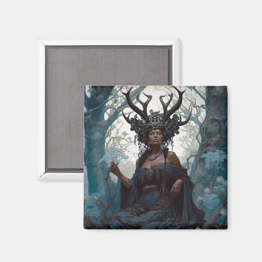 Black Fantasy Sorceress Magic Fantasy Magneet (Voorkant / Achterkant)