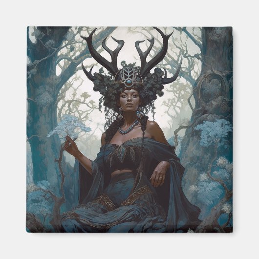 Black Fantasy Sorceress Magic Fantasy Magneet (Voorkant)