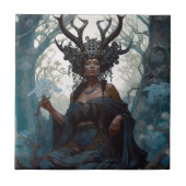 Black Fantasy Sorceress Magic Fantasy Tegeltje (Voorkant)