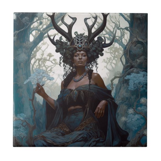 Black Fantasy Sorceress Magic Fantasy Tegeltje (Voorkant)