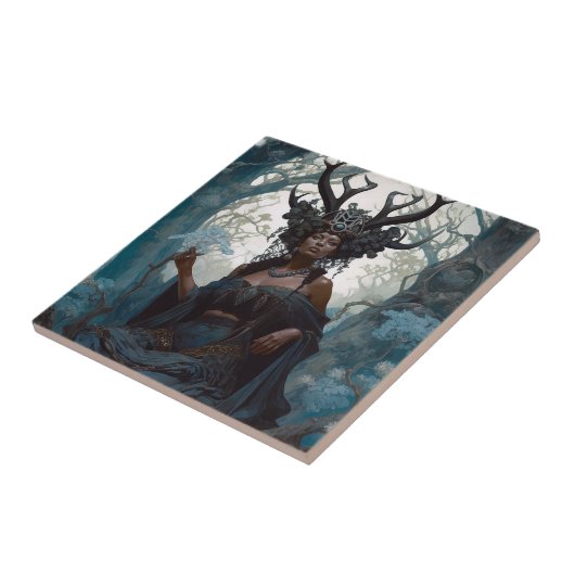 Black Fantasy Sorceress Magic Fantasy Tegeltje (Zijkant)