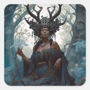 Black Fantasy Sorceress Magic Fantasy Vierkante Sticker