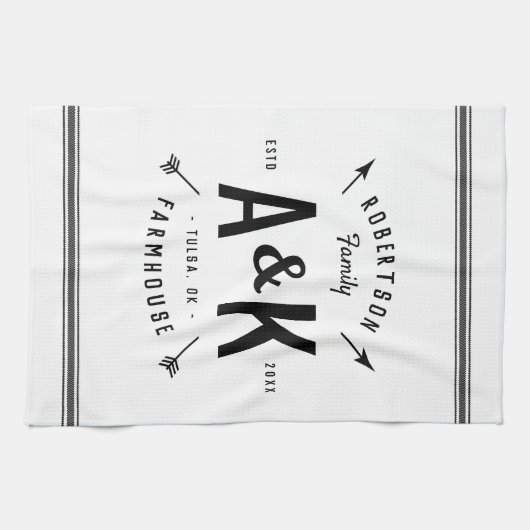 Black Farmhouse Arrow Monogram | bewerkbare kleure Theedoek (Horizontaal)