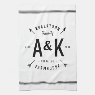Black Farmhouse Arrow Monogram   bewerkbare kleure Theedoek