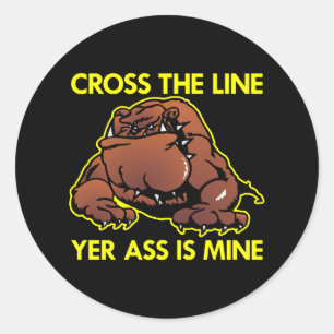 Black Fat Bulldog Cross Line Ronde Sticker