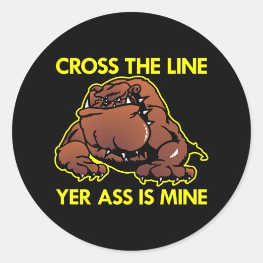 Black Fat Bulldog Cross Line Ronde Sticker (Voorkant)