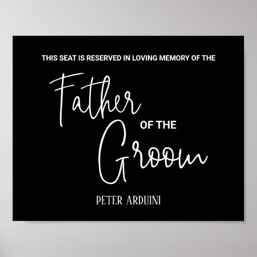 Black Father of the Groom Memorial Seat Wedding Poster (Voorkant)