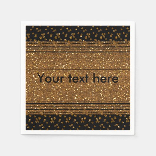 Black Faux Brushed Gold Glitter Party Napkins Servet (Voorkant)