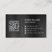 Black Faux Brushed Steel Professional QR Code Visitekaartje (Achterkant)