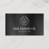 Black Faux Brushed Steel Professional QR Code Visitekaartje (Voorkant)