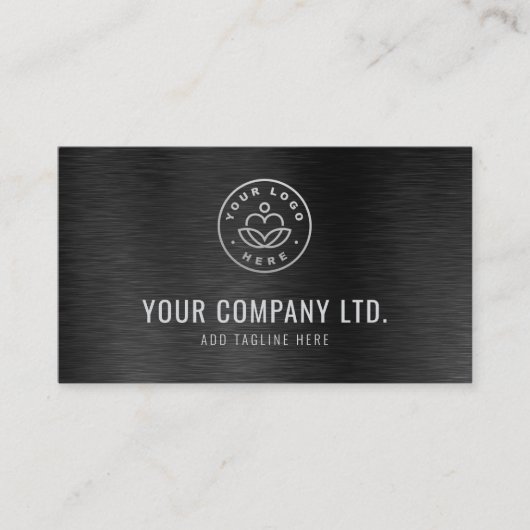 Black Faux Brushed Steel Professional QR Code Visitekaartje (Voorkant)