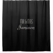 Black Faux Burlap Shower Curtain MR & MRS. Douchegordijn (Voorkant)