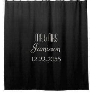 Black Faux Burlap Shower Curtain MR & MRS. Douchegordijn