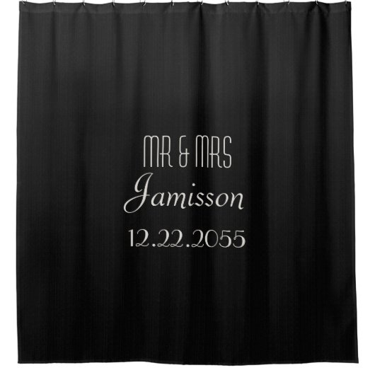 Black Faux Burlap Shower Curtain MR & MRS. Douchegordijn (Voorkant)