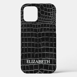 Black Faux Crocodile Leather Personated Name Case-Mate iPhone Case