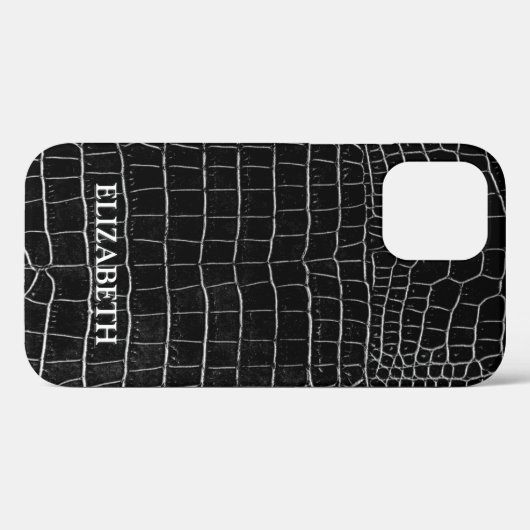 Black Faux Crocodile Leather Personated Name Case-Mate iPhone Case (Achterkant (horizontaal))
