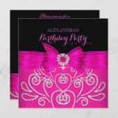 Black faux Diamond Birthday Party Kaart (Voorkant / Achterkant)