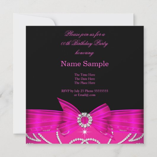Black faux Diamond Birthday Party Kaart (Achterkant)