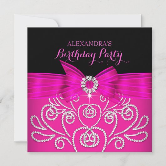 Black faux Diamond Birthday Party Kaart (Voorkant)