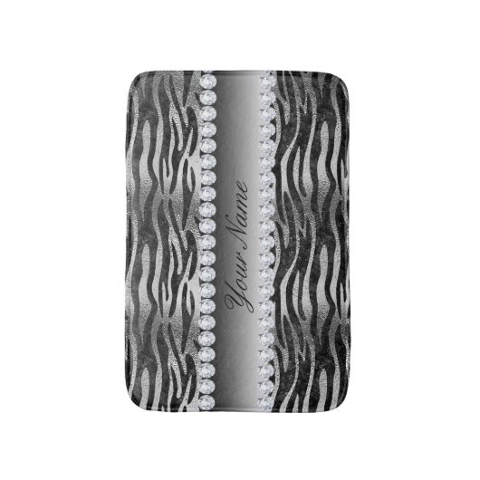 Black Faux Foil Zebra Stripes op zilver Badmat (Voorkant Verticaal)