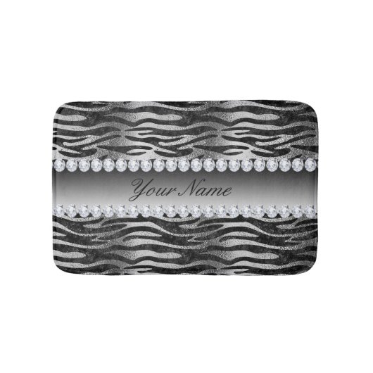 Black Faux Foil Zebra Stripes op zilver Badmat (Voorkant)