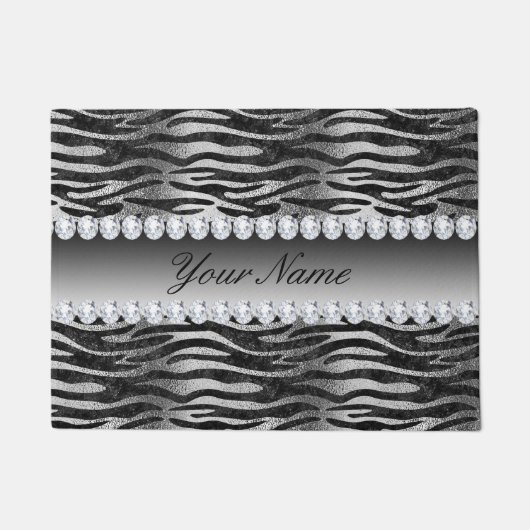 Black Faux Foil Zebra Stripes op zilver Deurmat (Voorkant)