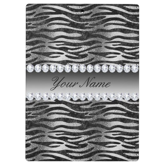 Black Faux Foil Zebra Stripes op zilver Klembord (Achterkant)
