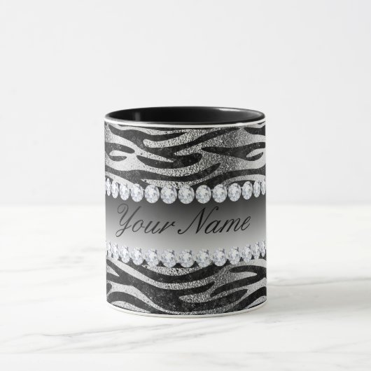 Black Faux Foil Zebra Stripes op zilver Mok (Midden)