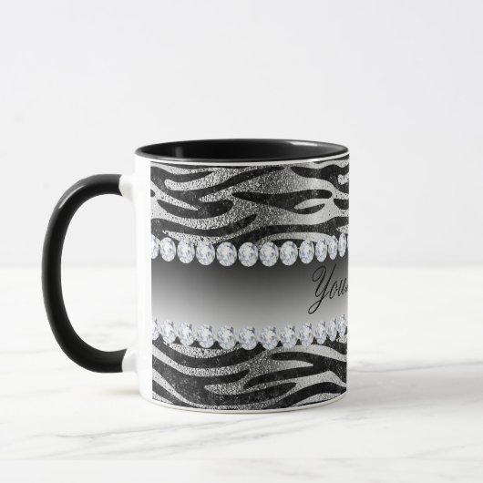 Black Faux Foil Zebra Stripes op zilver Mok (Links)