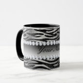 Black Faux Foil Zebra Stripes op zilver Mok (Voorkant links)