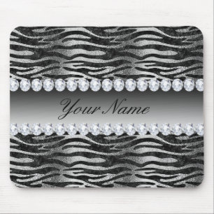 Black Faux Foil Zebra Stripes op zilver Muismat