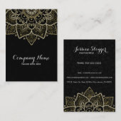 Black Faux Glitter en Gold Floral Mandala Visitekaartje (Voorkant / Achterkant)