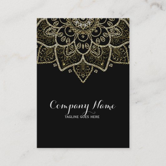 Black Faux Glitter en Gold Floral Mandala Visitekaartje (Voorkant)