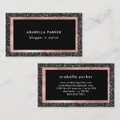 Black Faux Glitter en Roos Gold Visitekaartje (Voorkant / Achterkant)