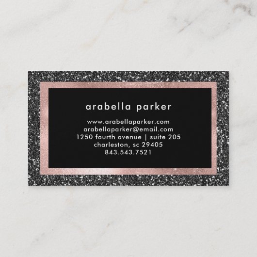 Black Faux Glitter en Roos Gold Visitekaartje (Achterkant)