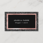 Black Faux Glitter en Roos Gold Visitekaartje (Voorkant)