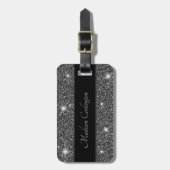 Black Faux Glitter Shimmer Texture Naam Bagagelabel (Voorkant verticaal)