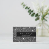 Black Faux Glitter Shimmer Texture Visitekaartje (Staand voorkant)