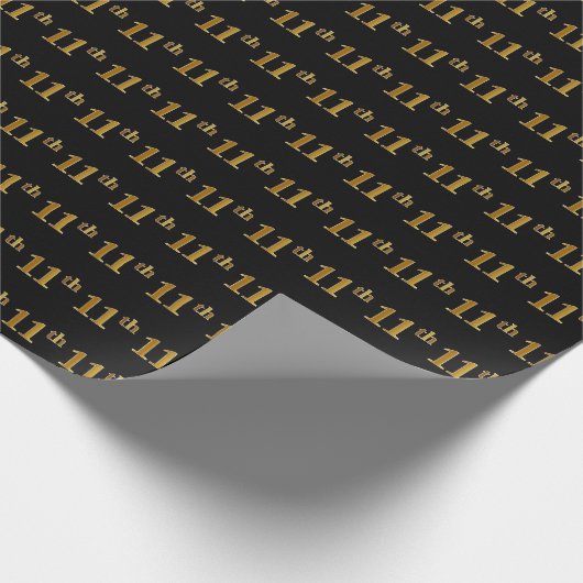 Black, Faux Gold 11e (Elfde) gebeurtenis Cadeaupapier (Hoek)