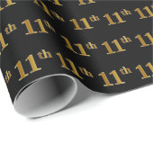 Black, Faux Gold 11e (Elfde) gebeurtenis Cadeaupapier (Rol Hoek)
