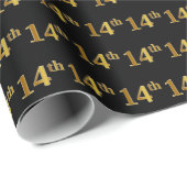 Black, Faux Gold 14e (veertiende) gebeurtenis Cadeaupapier (Rol Hoek)