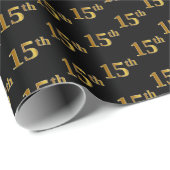 Black, Faux Gold 15th (vijftiende) event Cadeaupapier (Rol Hoek)