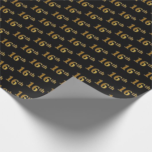 Black, Faux Gold 16e (zestiende) gebeurtenis Cadeaupapier (Hoek)