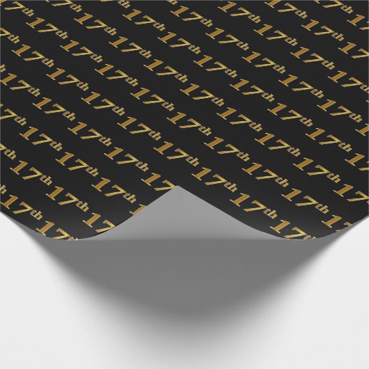 Black, Faux Gold 17e (zeventiende) gebeurtenis Cadeaupapier (Hoek)